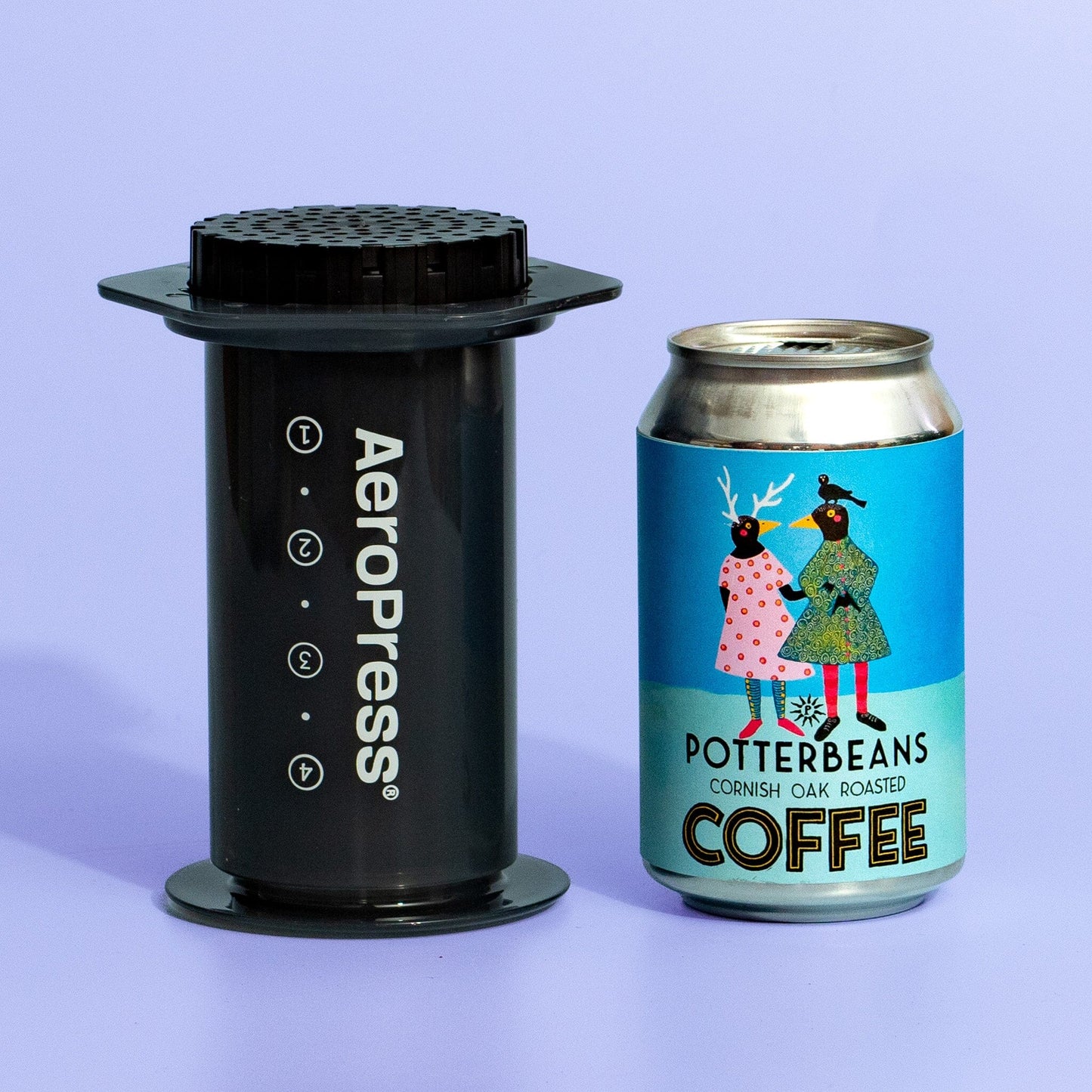 First and original aeropress, with brew guide and a tin of wood roasted coffee
