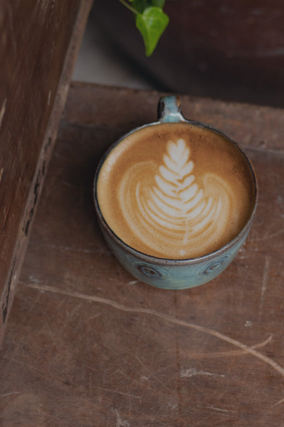 Latte art made with speciality Colombian coffee