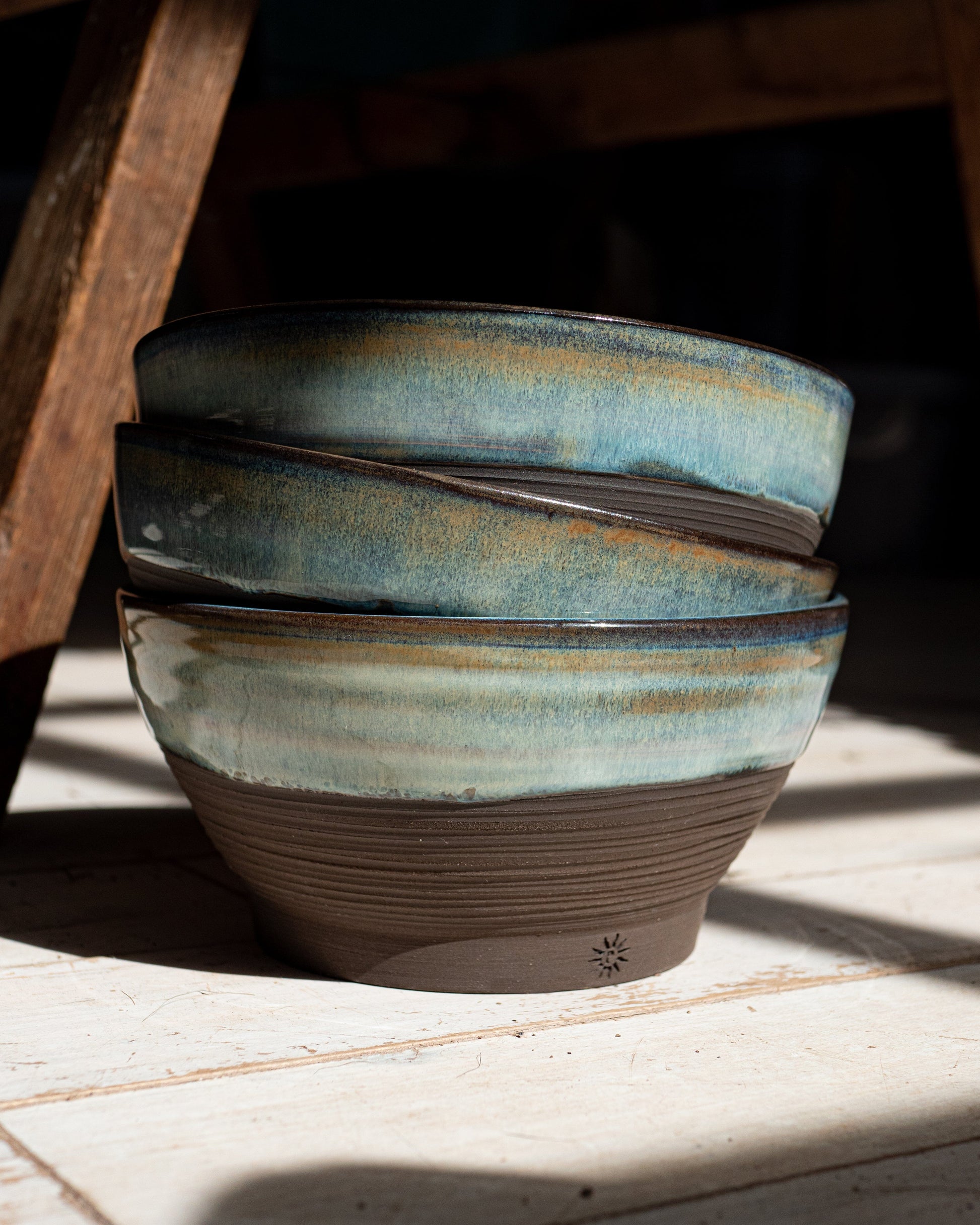 Black clay, hand thrown stoneware noodle bowls