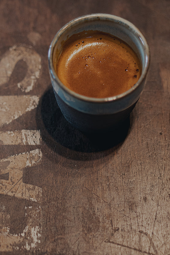 Espresso shot made with freshly wood roasted coffee
