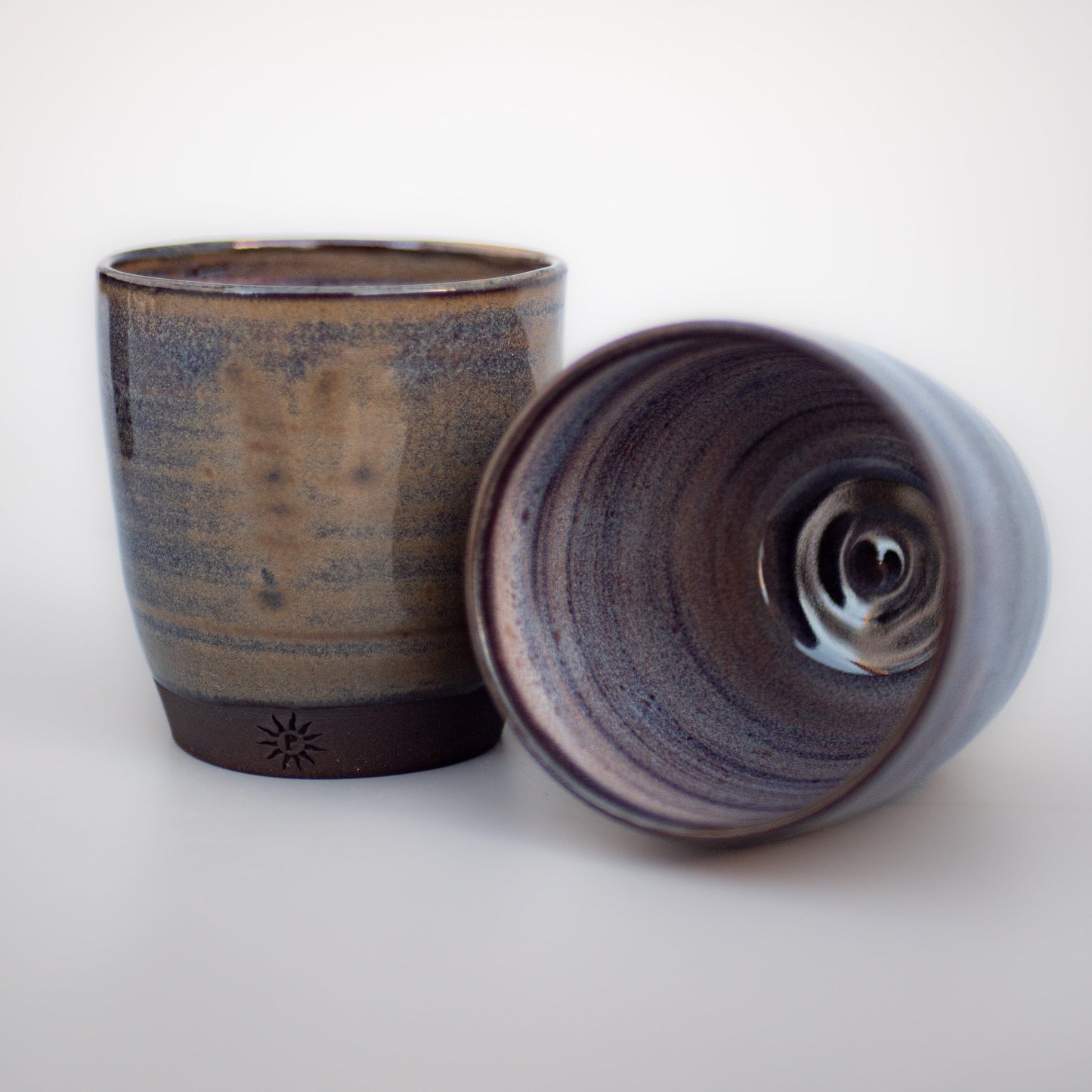 black clay stoneware esresso cup, night waters glaze