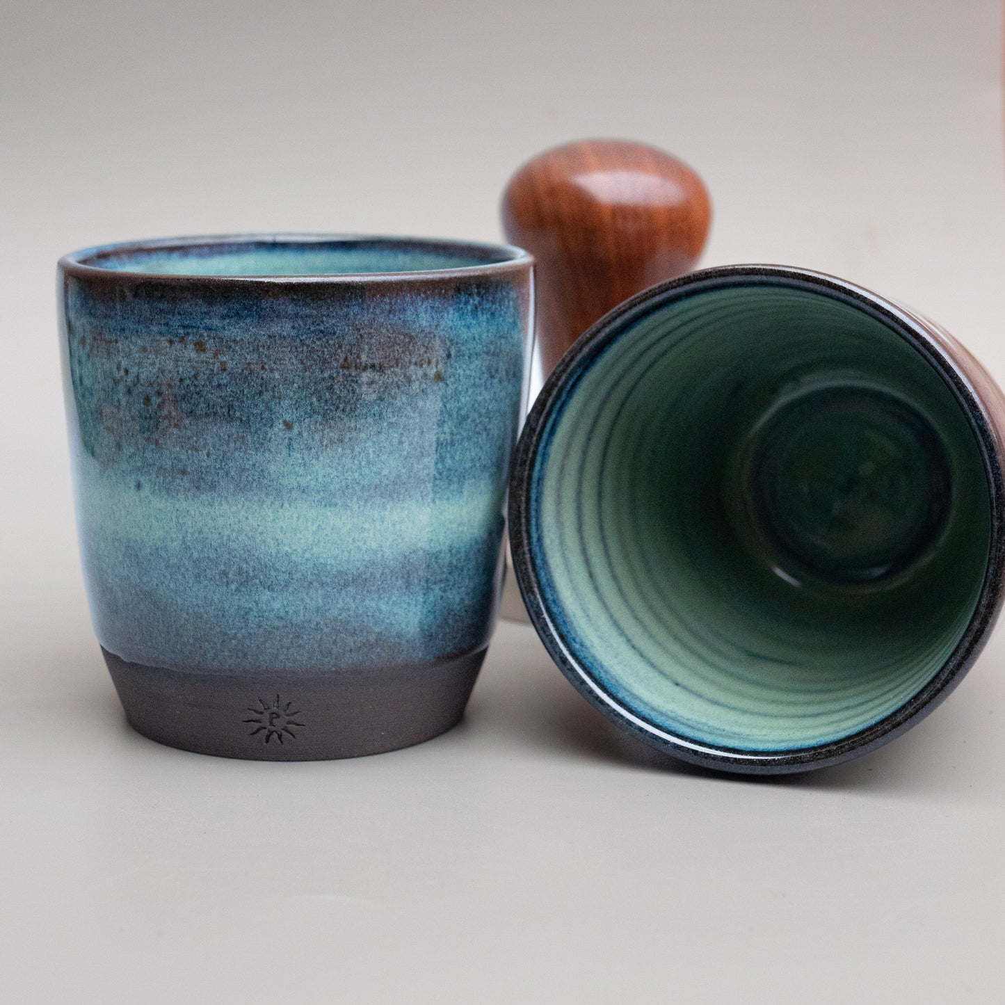 Stoneware tumbler blue glaze inside and out