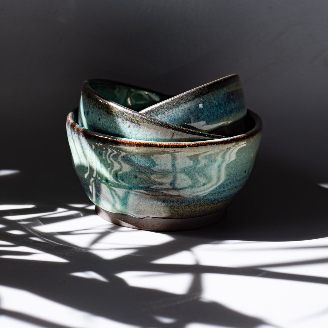 Set of small pottery bowls. Cornwall pottery studio.